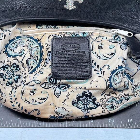 Brighton Shoulder Bag Black Hobo‎ Bag Thick Pebble Leather Y2K Bedazzled - Picture 11 of 11